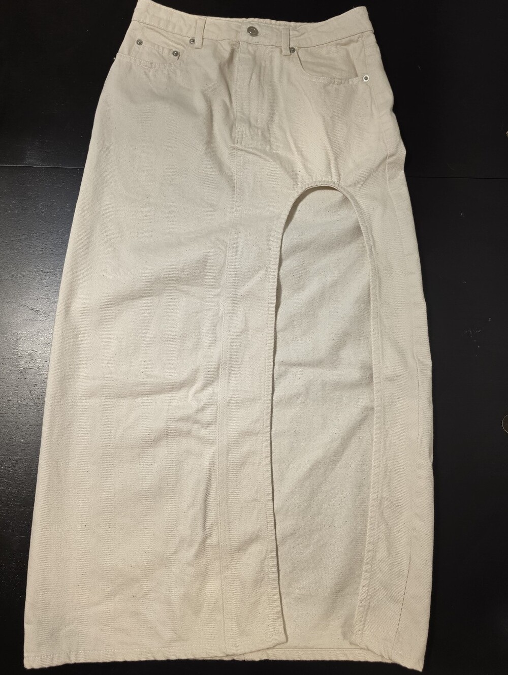 Beige Botany Cream Denim Front Slit Maxi Skirt